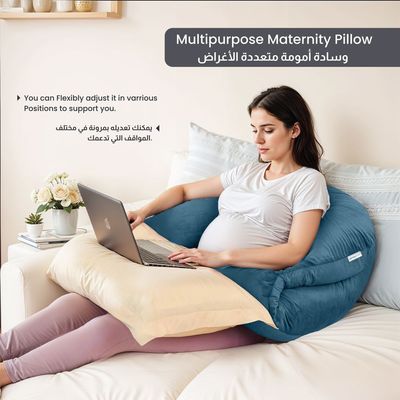 Velvet Pregnancy Pillow U-Shape Full Body Pillow 70x140cm  With Removable Cover, Teal