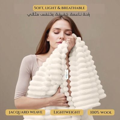 Plush Stripe Blanket Queen Size 220x240cm , Ivory 