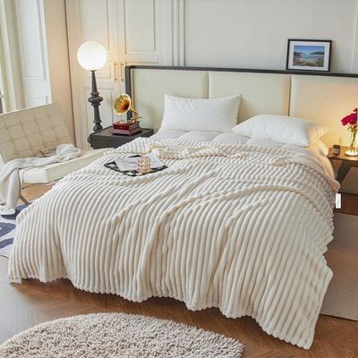 Plush Stripe Blanket Queen Size 220x240cm , Ivory 