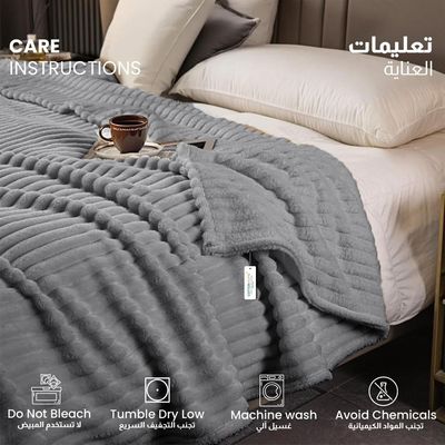  Plush Stripe  Blanket Queen Size 220x240cm , Silver 