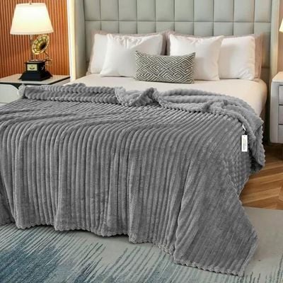  Plush Stripe  Blanket Queen Size 220x240cm , Silver 