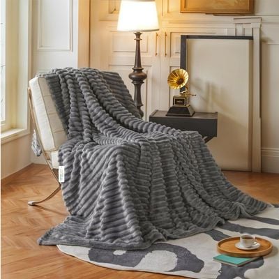  Plush Stripe  Blanket Queen Size 220x240cm , Silver 