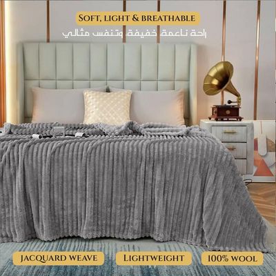  Plush Stripe  Blanket Queen Size 220x240cm , Silver 