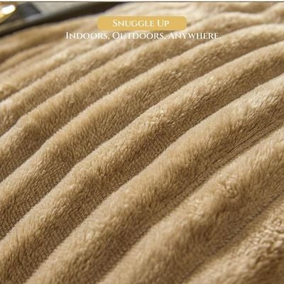 Plush Stripe Fleece  Blanket Queen Size 220x240cm , Caramel