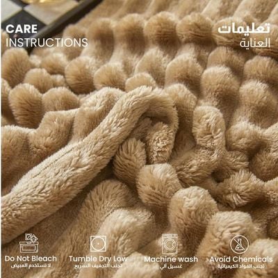 Plush Stripe Fleece  Blanket Queen Size 220x240cm , Caramel