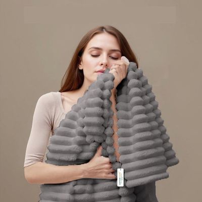 Plush Stripe Blanket Queen Size 220x240cm , Grey 