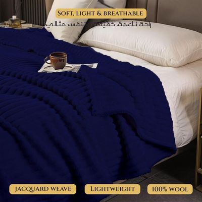 Plush Stripe  Blanket Queen Size 220x240cm ,Royal Blue
