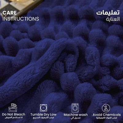 Plush Stripe  Blanket Queen Size 220x240cm ,Royal Blue