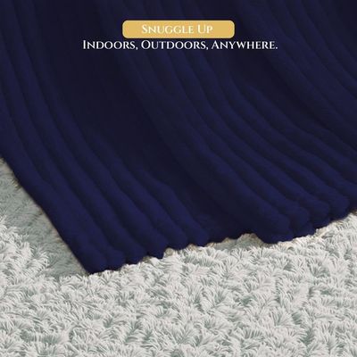 Plush Stripe  Blanket Queen Size 220x240cm ,Royal Blue