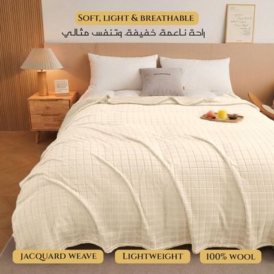 Elegant Square Design Blanket Single Size 150x220cm Cream