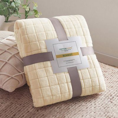 Elegant Square Design Blanket Single Size 150x220cm Cream