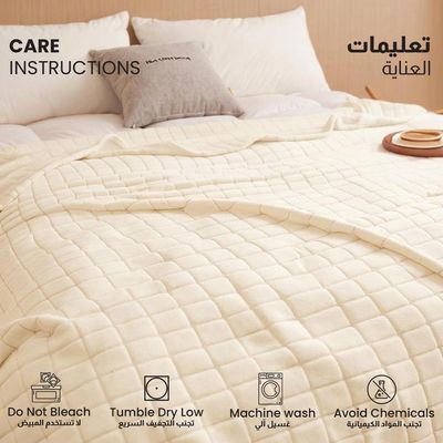 Elegant Square Design Blanket Single Size 150x220cm Cream