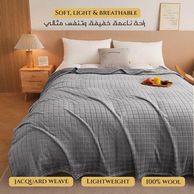 Elegant Square Design Blanket Single Size 150x220cm Silver