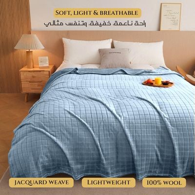 Elegant Square Design Blanket Single Size 150x220cm Sky Blue 