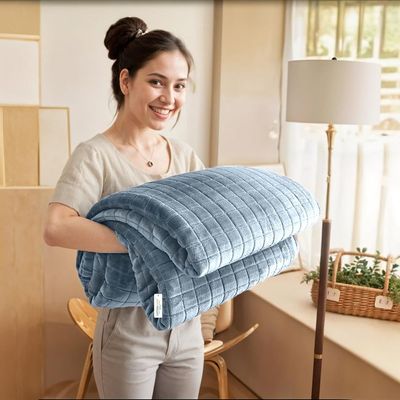 Elegant Square Design Blanket Single Size 150x220cm Sky Blue 