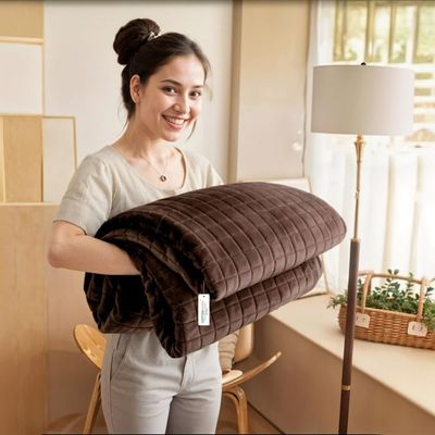 Elegant Square Design Blanket Single Size 150x220cm Brown 