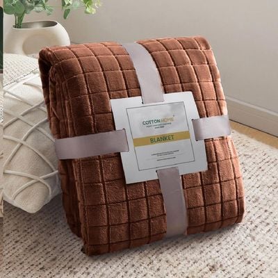 Elegant Square Design Blanket Single Size 150x220cm Brown 