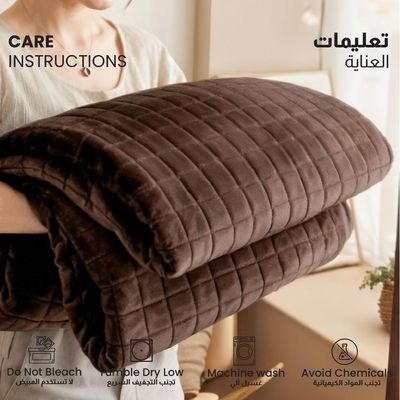 Elegant Square Design Blanket Single Size 150x220cm Brown 