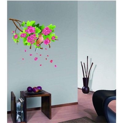 StickieArt Bird On Flower Branch Wall Stickers, Home Decoration DIY Removable Decals for Living Room Bedroom, Medium, 50 x 70 cm, STA-157 