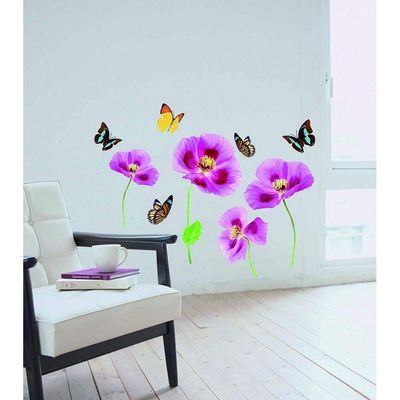 StickieArt Butterflies And Purple Tulips Wall Stickers, Home Decoration DIY Removable Decals for Living Room Bedroom, Medium, 50 x 70 cm, STA-160 