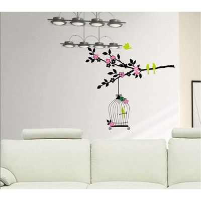 StickieArt Bird In The Cage Wall Stickers, Home Decoration DIY Removable Wall Decals for Living Room Bedroom, Medium, 50 x 70 cm, STA-121 