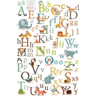 StickieArt Colourful Animal Alphabets for kids Wall Stickers, Home Decoration DIY Removable Decals Living Room Bedroom, Multi-Colour, 60 X 90 cm, STA-197 