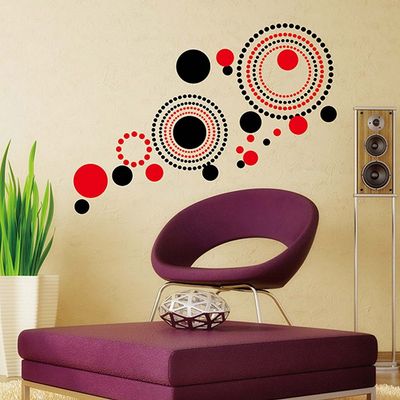 StickieArt Abstract Red And Black Circles Wall Stickers, Home Decoration DIY Removable Wall Decals for Living Room Bedroom, Medium, 50 x 70 cm, STA-162 