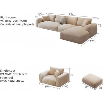 Kerter Fleece Fabric Multifunction Sofa Set - Overstuffed Design, Adjustable Armrests, Durable Wood Frame, Extra Padded Comfort, Modern Style Living Room Sofa Set