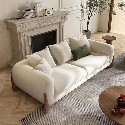 Ritera Modern Cream White Wool Plush Sofa Set – Solid Wood Frame, Walnut Legs, Memory Foam Cushions