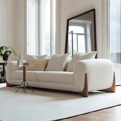 Ritera Modern Cream White Wool Plush Sofa Set – Solid Wood Frame, Walnut Legs, Memory Foam Cushions