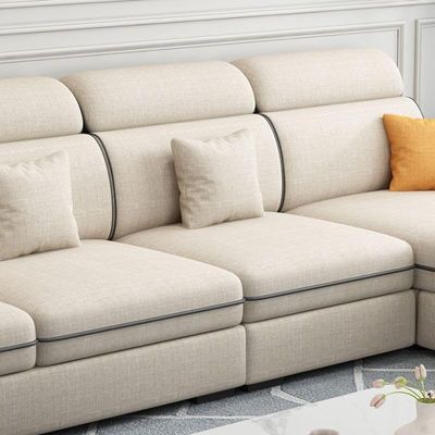 Waqie Sectional Beige L-Shaped Sofa with Soft Pillows