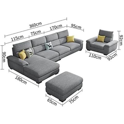 Chester 5 Seater Sofa with Free Ottoman, Solid Wood for Living Room Furniture Modern Corner linen Fabric Upholstered Sofa