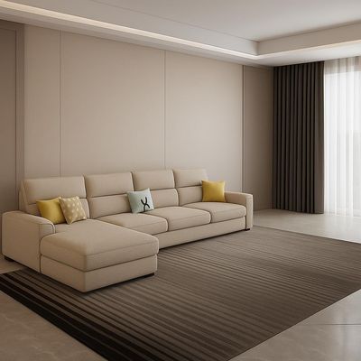 Chester 5 Seater Sofa with Free Ottoman, Solid Wood for Living Room Furniture Modern Corner linen Fabric Upholstered Sofa