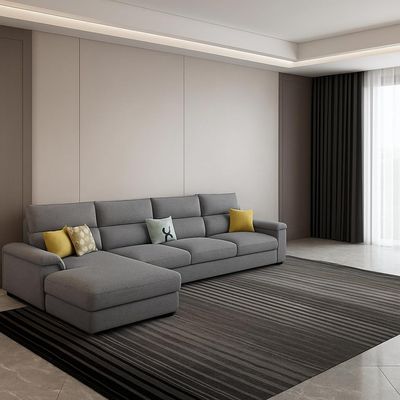 Chester 5 Seater Sofa with Free Ottoman, Solid Wood for Living Room Furniture Modern Corner linen Fabric Upholstered Sofa