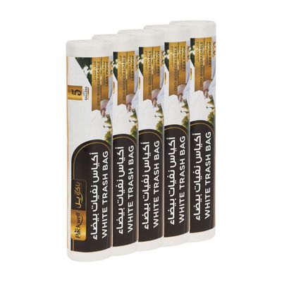 Garbage Bag Strong & Bio-Degradable Heavy Duty Disposable Garbage 30 Pcs 46x52 cm pack of 5 pcs roll Packwell Trash Bag,White