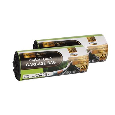 Garbage bag Strong black color & Bio-Degradable Heavy Duty Disposable Garbage 20 Pcs 60x90 cm pack of 2 pcs roll Packwell Trash Bag