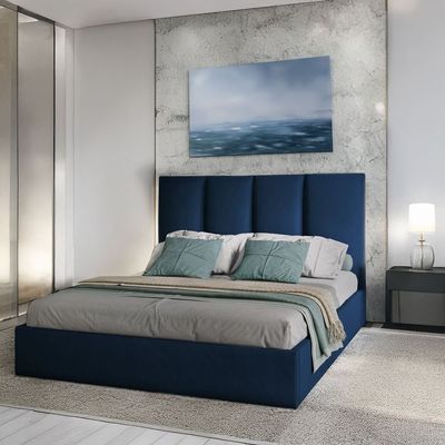 Emma Hydraulic Velvet Luxurious Queen Bed in Navy Blue