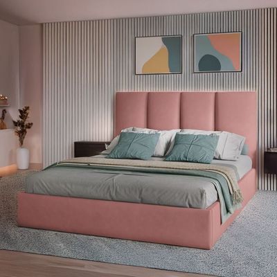 Emma Hydraulic Velvet Luxurious Queen Bed in Pink