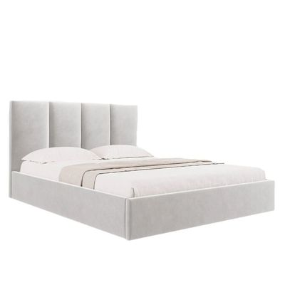 Emma Hydraulic Velvet Luxurious Twin Bed in Light Grey