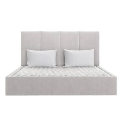 Emma Hydraulic Velvet Luxurious Queen Bed in Light Grey