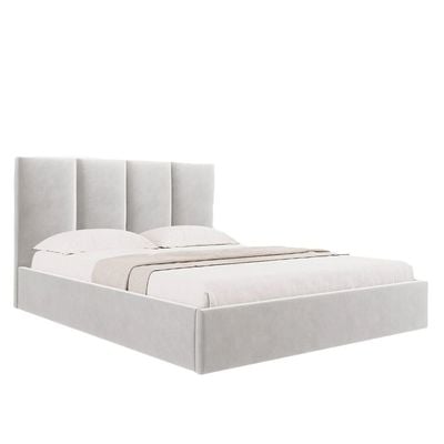 Emma Hydraulic Velvet Luxurious King  Bed in Light Grey
