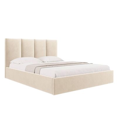 Emma Hydraulic Velvet Luxurious Twin Bed in Light Beige