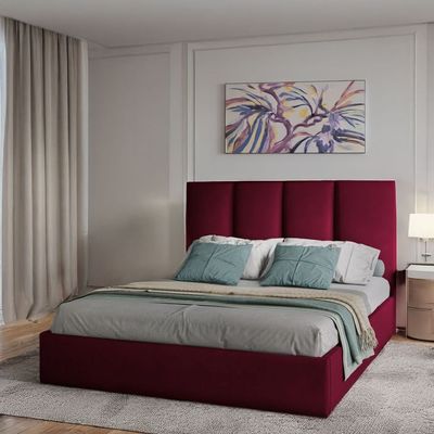 Emma Hydraulic Velvet Luxurious Queen Bed in Red