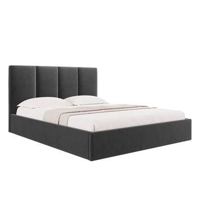 Emma Hydraulic Velvet Luxurious Twin Bed in Dark Grey
