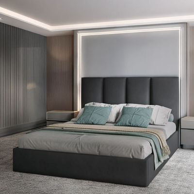 Emma Hydraulic Velvet Luxurious Queen Bed in Dark Grey