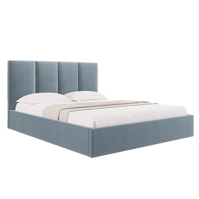Emma Hydraulic Velvet Luxurious Twin Bed in Light Blue