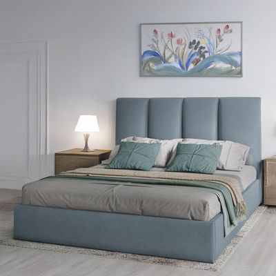 Emma Hydraulic Velvet Luxurious Queen Bed in Light Blue
