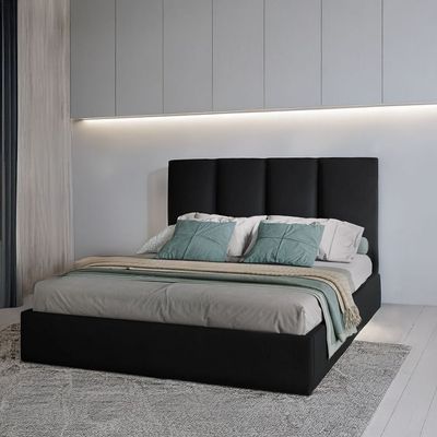 Emma Hydraulic Velvet Luxurious Queen Bed in Black