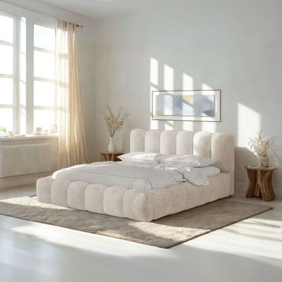 Merlin Hydraulic Storage King Bed in Light Beige