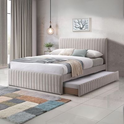 Rayyan Upholstered Platform Bed with Trundle Bed King size in Beige